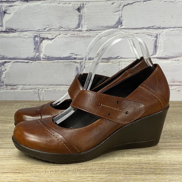 Dansko Fanny Brown Leather Mary Jane Wedge Heel Shoes 40 - Picture 3 of 9